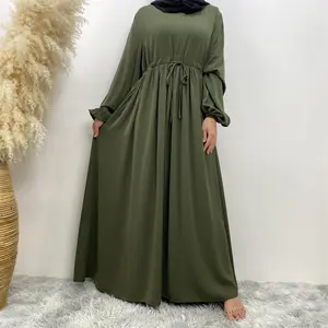 Yibaoli制造商7色时尚素色abaya迪拜女性最新穆斯林服装开斋节