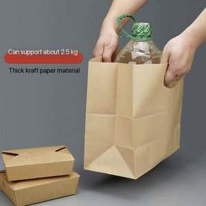 Sac en papier kraft brun imprimé en gros avec poignée, sac à emporter pour restaurant et restauration rapide - Product Image 4