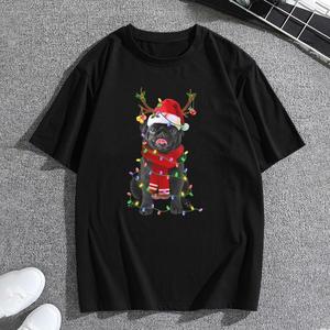 Áo thun nam giáng sinh Chó <span class=keywords><strong>Pug</strong></span>: Áo thun ngắn tay màu đen lễ hội, mũ Santa & đèn, quà tặng ngày lễ hoàn hảo - Product Image 2