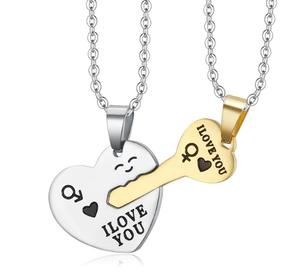 Acero inoxidable Venta caliente pareja mejor amigo corazón llave colgante collar personalizado grabado joyería para hombres mujeres - Product Image 4