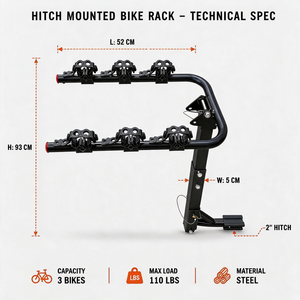 <span class=keywords><strong>Portabici</strong></span> da <span class=keywords><strong>Gancio</strong></span> <span class=keywords><strong>Traino</strong></span> per E-Bike, 3 Bici, da Appendere Posteriormente, 110 libbre, Pieghevole, Inclinabile, in Acciaio, per Auto, Bici da Montagna, Strada, SUV con <span class=keywords><strong>Gancio</strong></span> da 2 Pollici - Product Image 6