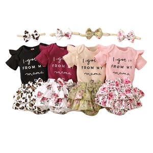Vente en gros d'usine, vêtements d'été pour bébé fille, t-shirt à manches courtes imprimé, short, ensemble de 3 pièces - Product Image 1