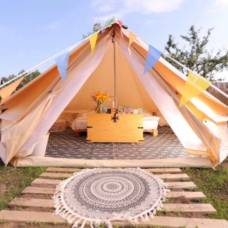 Playdo Tenda Bel Kanvas Katun Tahan Air, Tenda Berkemah Luar Ruangan Keluarga Mewah 3M 4M 5M 6M 7M