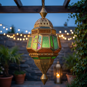 Lanterne suspendue marocaine en métaux délicats, métal et verre, style antique, lampe décorative pour Noël et la maison DL-086 - Product Image 4