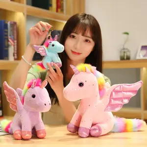 Grosir kustom 14cm Unicorn mainan mewah boneka hewan Pink kuda Unicorn mainan gantungan kunci lucu boneka anak perempuan hadiah Natal