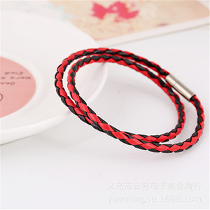 สร้อยข้อมือหนังถักสองชั้น 4 มม. หลากสี เครื่องประดับแฟชั่นสำหรับทุกเพศ - Product Image 2