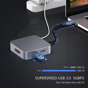 Loại C <span class=keywords><strong>HUB</strong></span> để kép 4khdm Adapter với tùy chỉnh LED màu sắc ánh sáng, Loại C Adapter để PD sạc <span class=keywords><strong>Hub</strong></span> <span class=keywords><strong>USB</strong></span> C để <span class=keywords><strong>VGA</strong></span> - Product Image 5