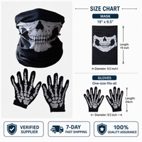 Masque cache-cou réaliste de squelette d'Halloween avec gants imprimés d'os, taille unique, en polyester, pour cosplay, fête, sports de plein air