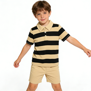 T-shirts personnalisés pour enfants Baifei, t-shirts polo décontractés et confortables pour enfants, coton GOTS, rayures tendance, vêtements pour enfants - Product Image 3
