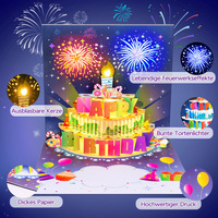 Carte pop-up 3D personnalisée faite à la main, Noël, Anniversaire, Feux d'artifice, Gâteau, Lumières, Musique, Artisanat en papier, Lumières clignotantes, Sons