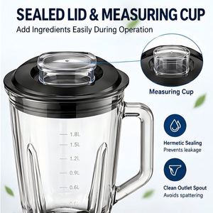Nueva Licuadora de Mesa Eléctrica Automática de 350-1800W y 5 Velocidades, Vaso de Vidrio de 1.5L, Carcasa de Acero Inoxidable, para Preparar Smoothies - Product Image 3