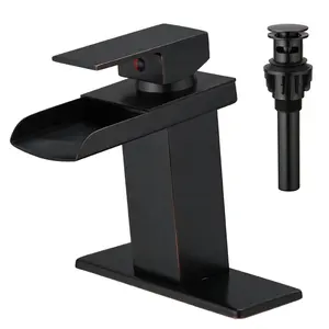 Ware Deck Mounted Square Oil Rubbed Bronze Brass Basin Faucet Bath Mixer Waterfall Sink Faucet