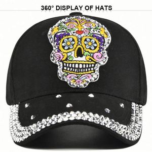 Casquettes de baseball sportives unisexes en denim à visière courbée 5 panneaux avec strass et fermeture snapback – Tissu courant, vente en gros - Product Image 3