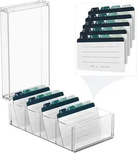 Caixa organizadora de cartões de índice, caixa acrílica transparente de 4 divisores, note de ficheiro para cartões de índice 10*5.6*4 polegadas