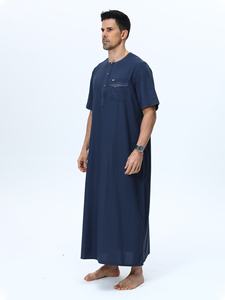 Men's Navy Blue Woven Fabric Burqa Short Sleeve <b>Floor</b> Length Loose Fit Elegant Modest All Seasons Anti-static Quick Dry - Product Image 1