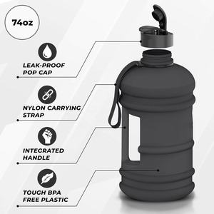 Venta al por mayor de gran capacidad al aire libre con cuerda 2.2L gimnasio botella coctelera de plástico personalizado BPA gratis Fitness botella de agua con logotipo - Product Image 5