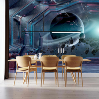 Murale murale autocollante pour intérieur spatial, représentant une vaisseau spatial futuriste