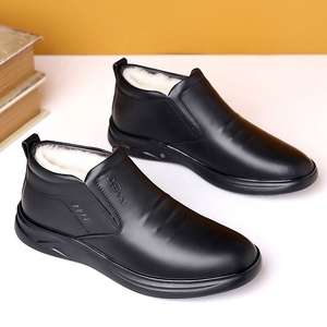Men Winter Snow Boots Genuine Leather Wool Lining Non Slip Round Toe Mid Calf Shoes for Elderly Dad - Product Image 3