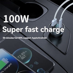 100W <strong>USB</strong> Auto Charger Universal Aluminum Alloy Fast Charging Digital <strong>Display</strong> PD20W 2-in-1 Car Charger Type C Electric OTP - Product Image 3