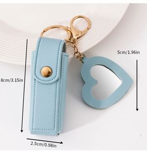 Bolsas de PU al por mayor para pintalabios con llavero, mini espejo de maquillaje con forma de corazón, bolsas portátiles pequeñas para brillo labial con llavero - Product Image 6