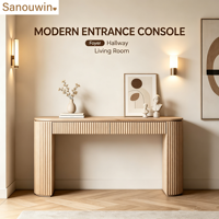 Console moderne en chêne massif cannelé avec 2 tiroirs, table d'appoint à bords arrondis pour entrée, couloir, villa et intérieur de maison