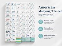 Ensemble de Mahjong Américain Moderne de Luxe 160 Pièces, Motif Corail Marin, Pliable, Portable, Écologique, en Acrylique Premium, pour 4 Joueurs