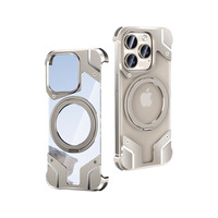 Étui de téléphone magnétique en aluminium sans cadre pour 16 Pro Max avec support rotatif, refroidissement, antichoc, anti-empreintes digitales, protection d'objectif