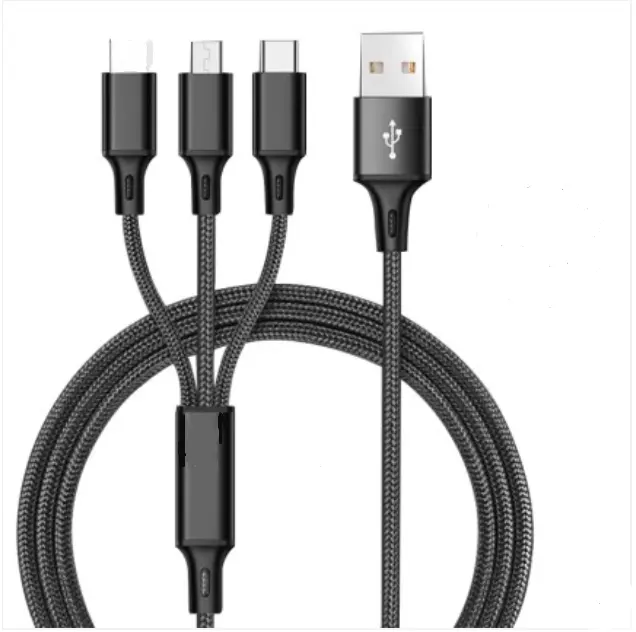 1.2 Meters 3 in 1 Nylon Multiple USB Charging Cable Fast Mobile Phone Cable for For Mobile Phone