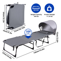 Chaise longue de bronzage avec auvent pare-soleil, lit pliant réglable portable pour le visage