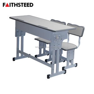 Set di Banchi e Sedie Scolastici Doppi Grigi Regolabili in Altezza per Istituti Educativi - Product Image 2