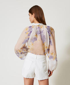 Blusa <span class=keywords><strong>de</strong></span> manga larga con estampado <span class=keywords><strong>de</strong></span> <span class=keywords><strong>flores</strong></span> personalizadas para mujer, Blusa <span class=keywords><strong>de</strong></span> gasa cómoda y <span class=keywords><strong>de</strong></span> alta calidad - Product Image 3