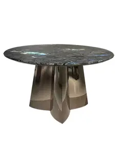 HZX Italian Natural Marble Modern Simple Home Round Table High-end Luxury Round Blue Jade Luxury Stone Table Dinning Table