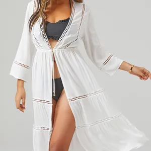 批发夏季遮罩睡袍plage泳装遮罩束腰长裙纯色女性遮罩