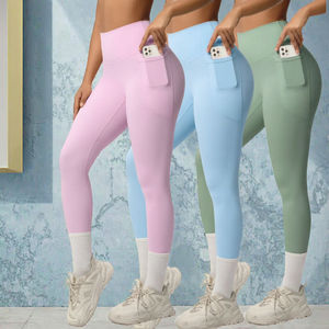 กางเกงออกกำลังกายผู้หญิง JINSI แบบรัดรูปยกกระชับสะโพก สำหรับวิ่ง โยคะ เล่นกีฬา  รับสกรีนโลโก้ สีพื้น - Product Image 3