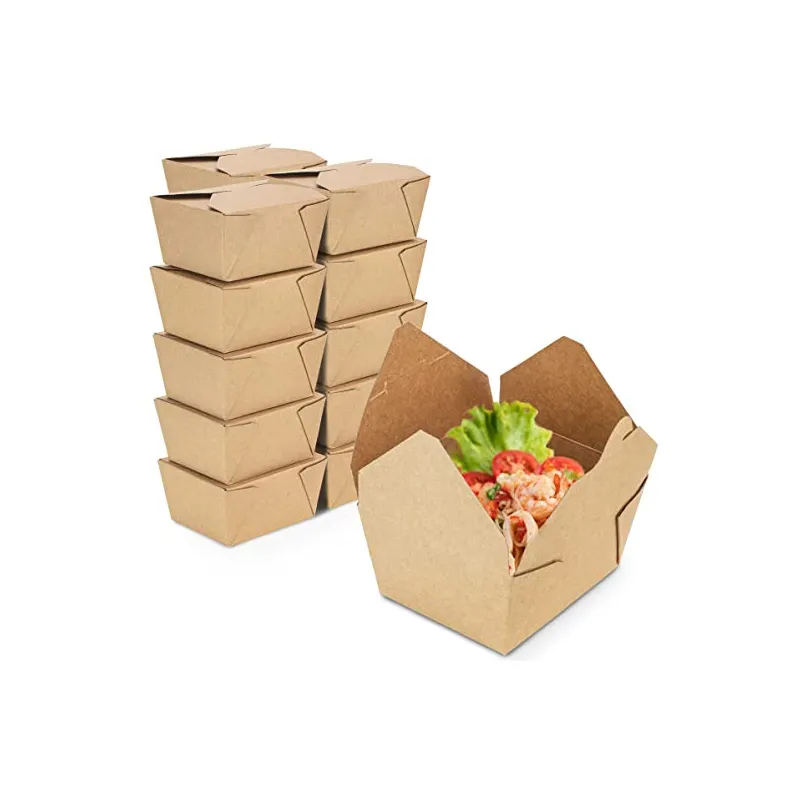Kotak Makan Siang Terbungkus Grosir Kertas Kraft Coklat Kustom Pengiriman Cepat Kepingan Makanan Kertas Bentomeal Kotak Makan Siang Takeout Sekali Pakai