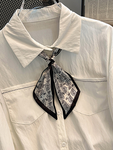 <span class=keywords><strong>Camicia</strong></span> da Donna Primavera 2026 Nuova Moda Elegante Casual Versatile con Sciarpa in Seta Manica Corta e Lunga - Product Image 5
