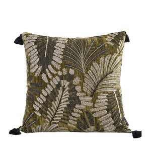 Housse de <span class=keywords><strong>coussin</strong></span> jacquard à motif de feuilles de palmier tropicales, housse de <span class=keywords><strong>coussin</strong></span> verte tissée avec des pompons pour <span class=keywords><strong>canapé</strong></span>, chambre à coucher, salon, décoration de la maison - Product Image 1