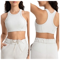 YNSEA Soutien-gorge de sport dos nageur pour femme, maintien élevé, sans couture, côtelé, débardeur court long, rembourré, pour la gym et le fitness