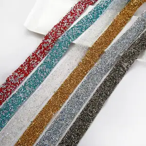 Factory Hot Melt Adhesive Strip AB Color Iron On Trim Decorative Diamond Chain DIY Rhinestone Trimmings