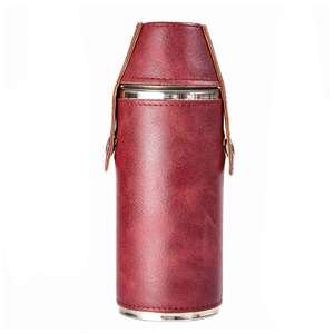 Stainless Steel Vacuum <b>Flask</b> With Leather Cover Thermal Insulation For Travel Traditional Chinese Design - Product Image 5