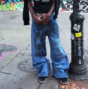 Jeans vintage personnalisés délavés à l'acide, streetwear, mode, violet, pantalon semi-pitillo, jeans homme, fur manner, taille basse - Product Image 3