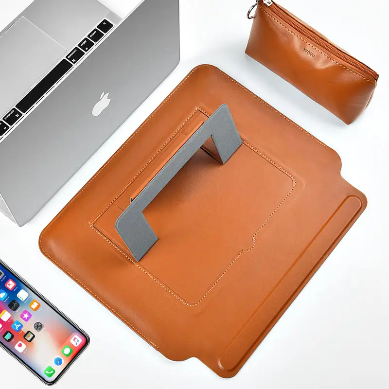 WiWU Custom leather ultrathin Laptop Bags Laptop Sleeve with stand for Macbook pro 13" pro 13.3" air