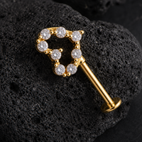 Anting-anting tusuk titanium CRYCRYSPURE G23 ASTM F136 berulir dalam, dengan CZ, untuk tulang rawan, tragus, dan flat back, perhiasan untuk wanita.