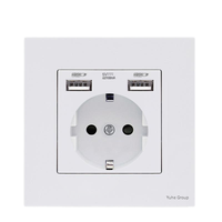 Interrupteur mural français standard 86 à 2 boutons, en verre et acier inoxydable brossé gris, avec panneau tactile, 16A Type C