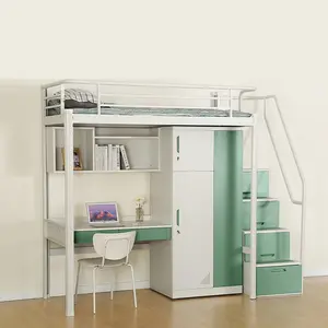 Dormitory apartment bunk bed with stairs student metal frame with locker student dormitory bed underneath school furniture