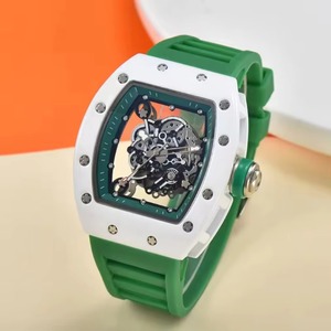 Montre mécanique automatique légère en fibre de carbone, cadran en forme de barillet entièrement creux, verre saphir, bracelet en silicone souple - Product Image 1