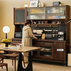 Solid Wood <b>Sideboard</b> Storage Cabinet 86Cm Modern <b>Kitchen</b> Cabinet With Glass Doors And Pegboard For Living Room Or <b>Kitchen</b> Use - Product Image 1