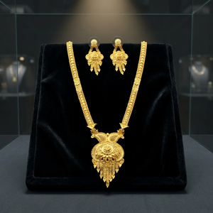 Wholesale 14K 18K 24K Micro Gold Plated Brass Wedding Jewelry Set-Traditional Long Necklace and Earrings Set 24 Inches Length - Product Image 1