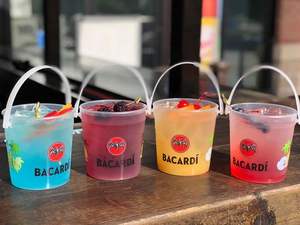 24/32/48oz Wholesale Plastic Drink Pail Fruit Tea Bucket Custom Logo Party Slush Ice Bucket Container with Handle with Lid - Product Image 6