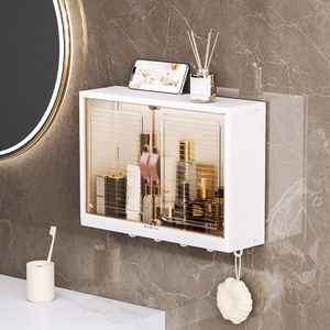 Boîte de rangement murale pour salle de bain, armoire transparente avec crochets pour articles de toilette et bijoux, design rectangulaire - Product Image 2